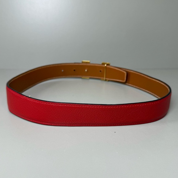 Red Leather Belt with Gold Buckle - Picture 2 of 3